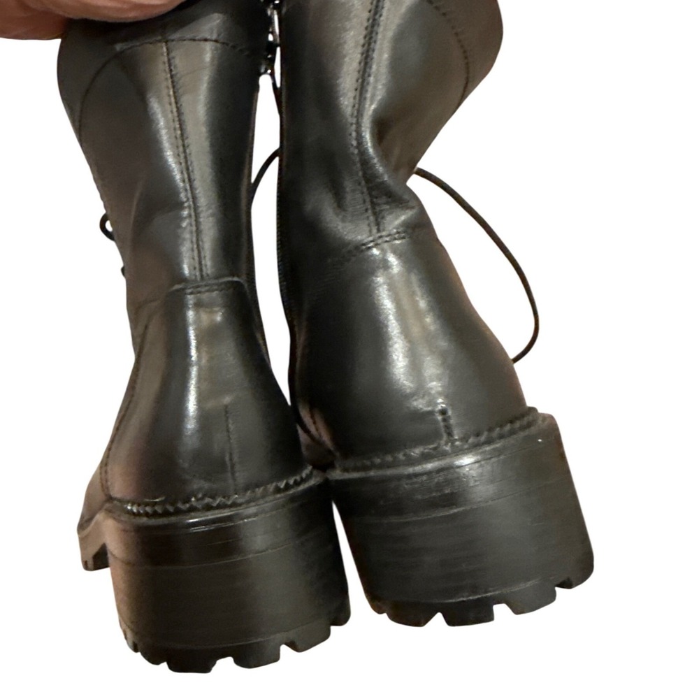 ZARA Black Leather Studded Combat Boots Chunky Lug Sole Women Size 39 EU - Picture 5 of 9